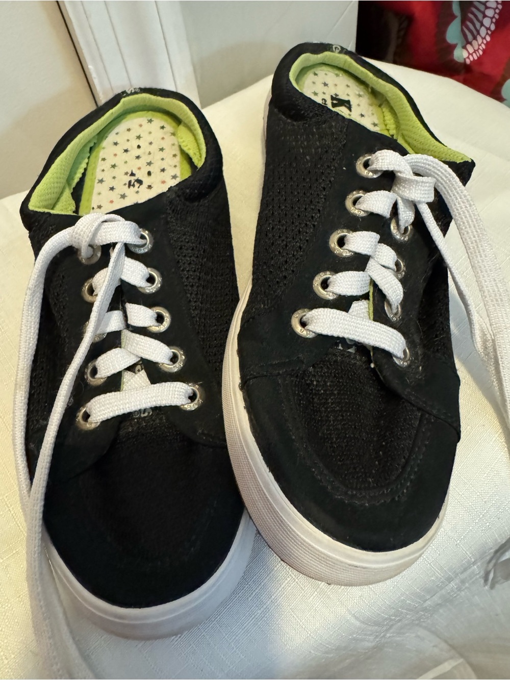 Black Lace-Up Sneakers with Lime Interior